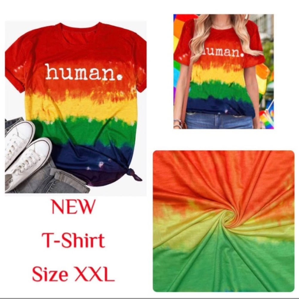 NEW Tshirt βHumanβ Rainbow colours - XXL